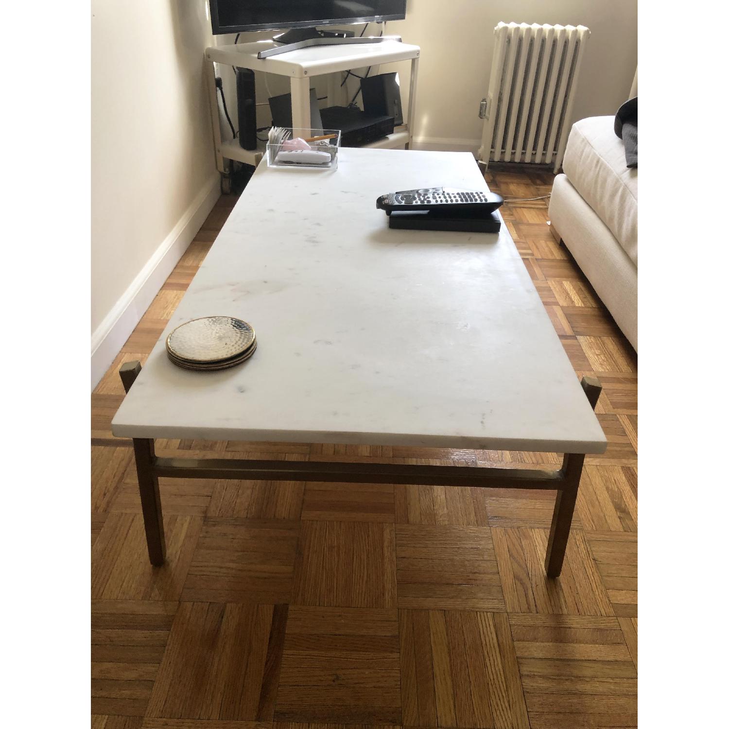 CB2 Slab Small Marble Table w/ Brass Base - image-4