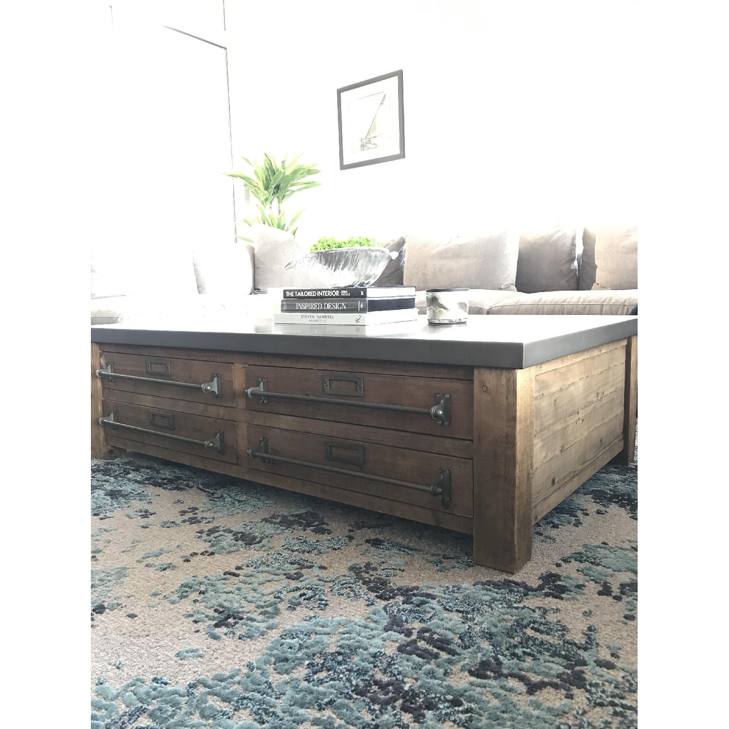 Restoration Hardware Reclaimed Wood & Zinc Coffee Table - image-2