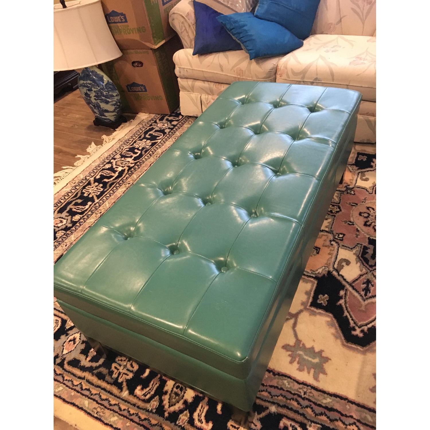 GrandinRoad Storage Ottoman in Teal Bonded Leather - image-1