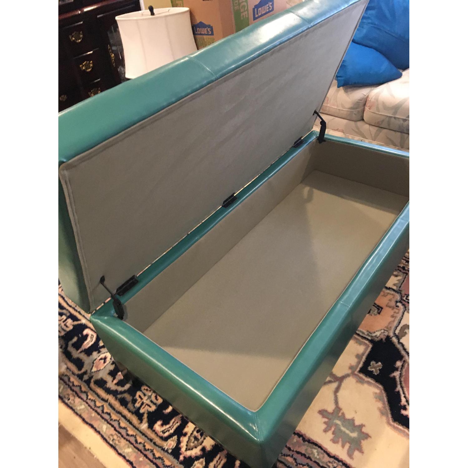 GrandinRoad Storage Ottoman in Teal Bonded Leather - image-2