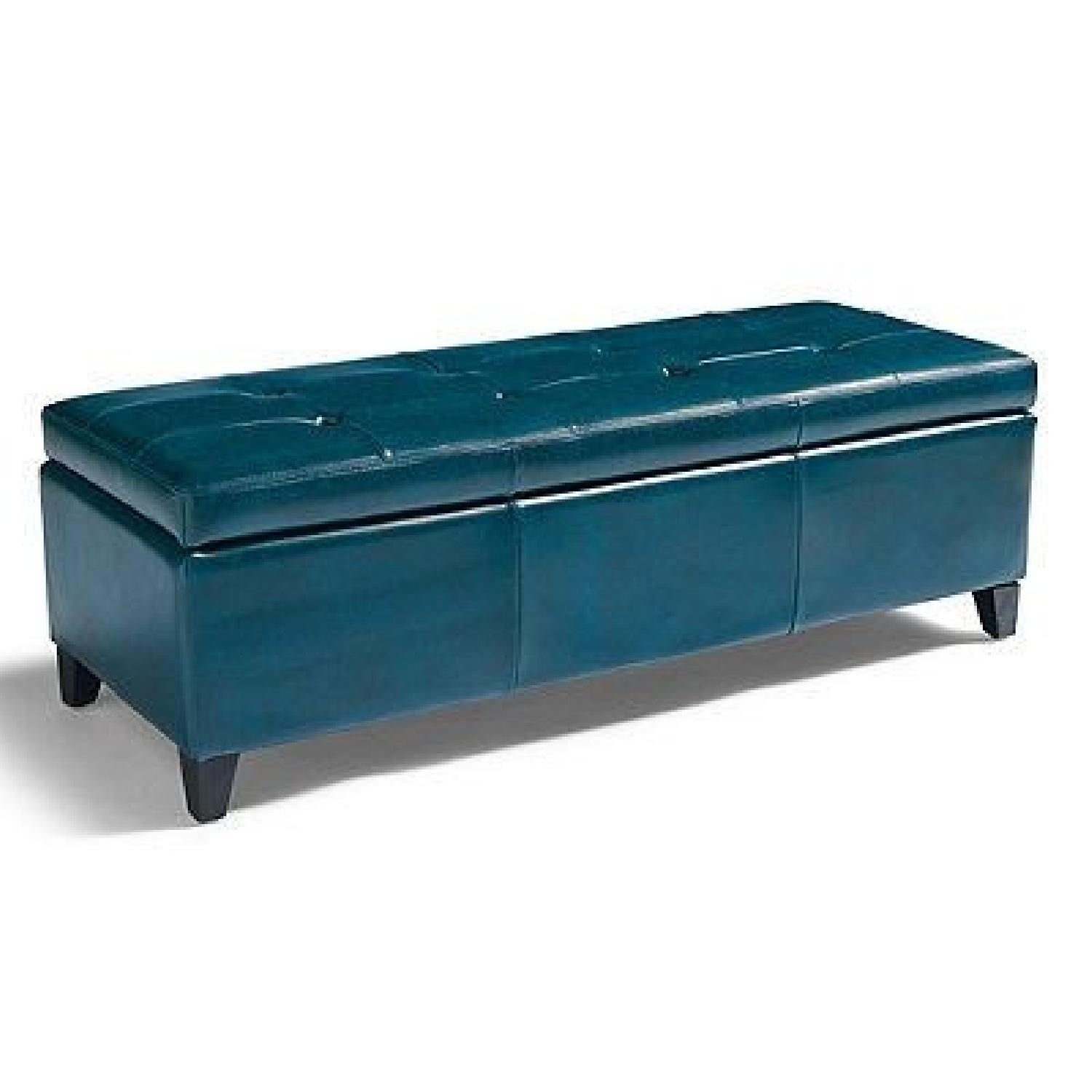 GrandinRoad Storage Ottoman in Teal Bonded Leather - image-6