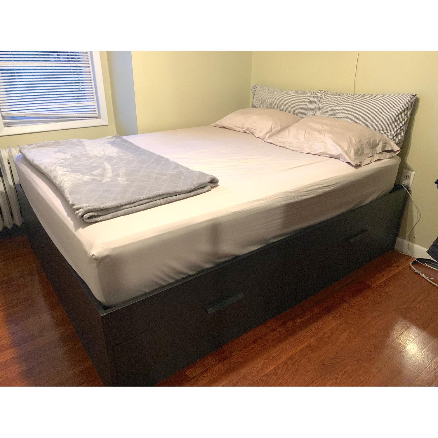 Ikea Brimnes Queen Size Storage Bed w/ Luroy Bed Base AptDeco