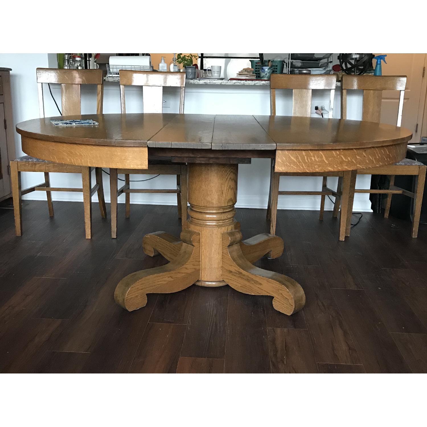 Antique Oak Pedestal Dining Table w/ 6 Chairs - image-2