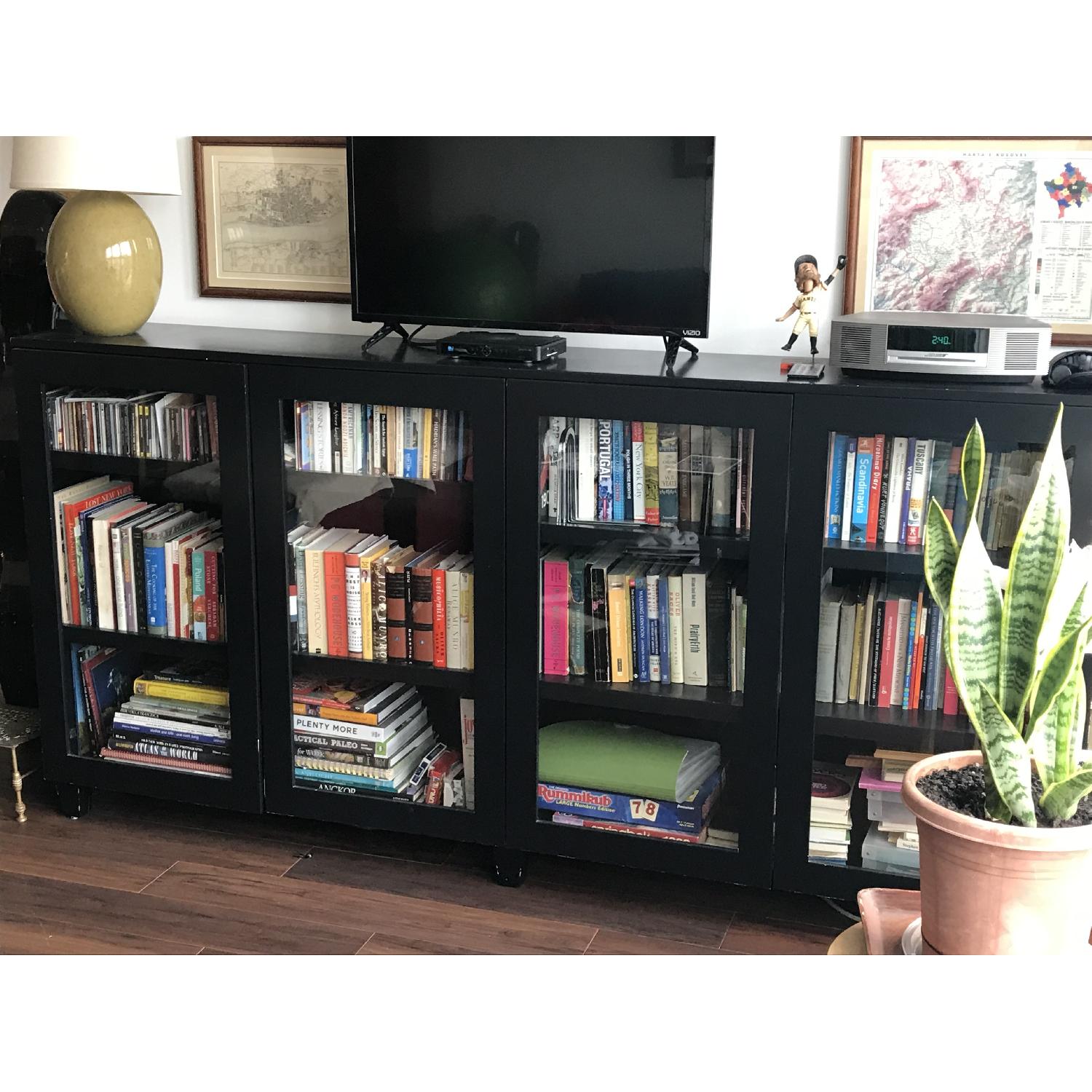 Custom Black Bookcase w/ Glass Doors AptDeco