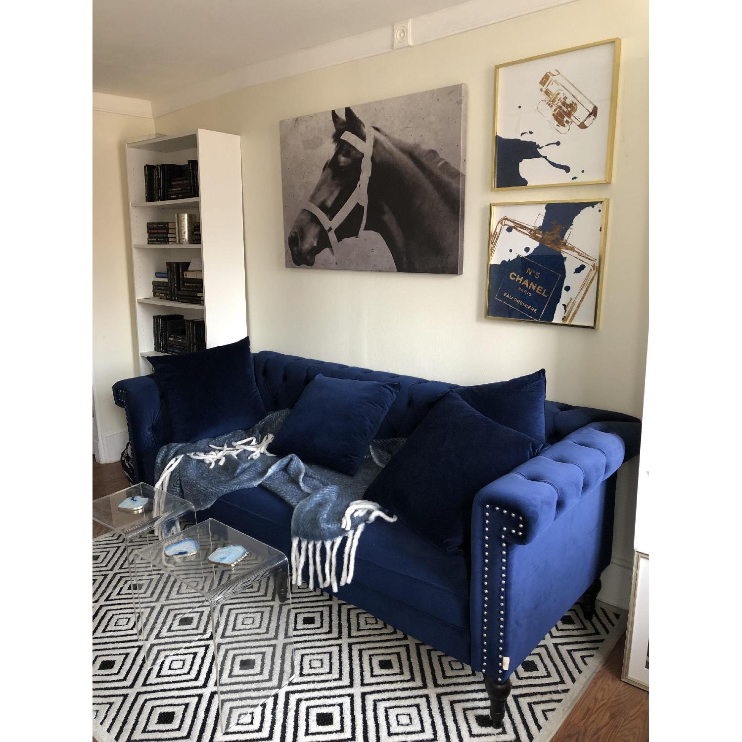 One Kings Lane Navy Velvet Sofa - image-1