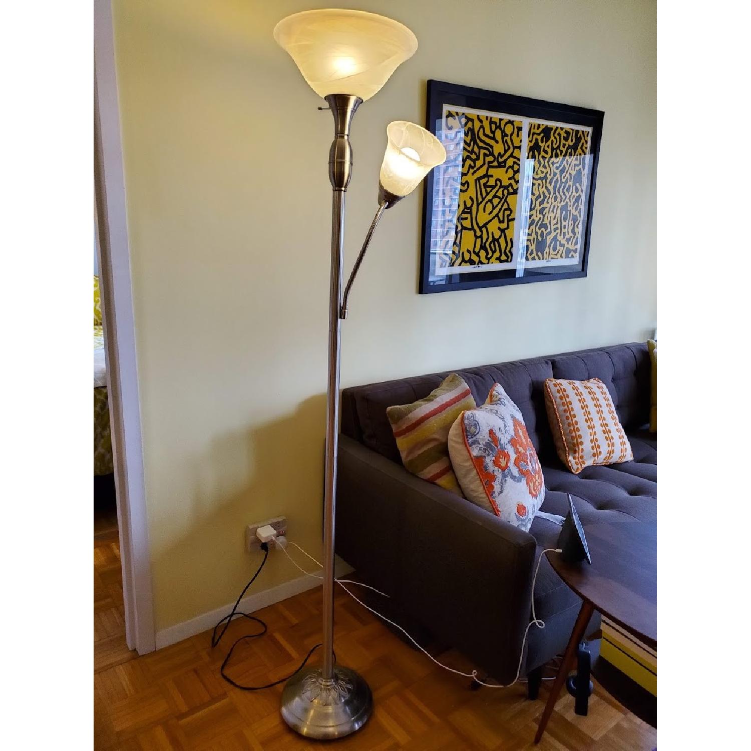 Bendable Floor Lamp w/ White Glass Shades AptDeco