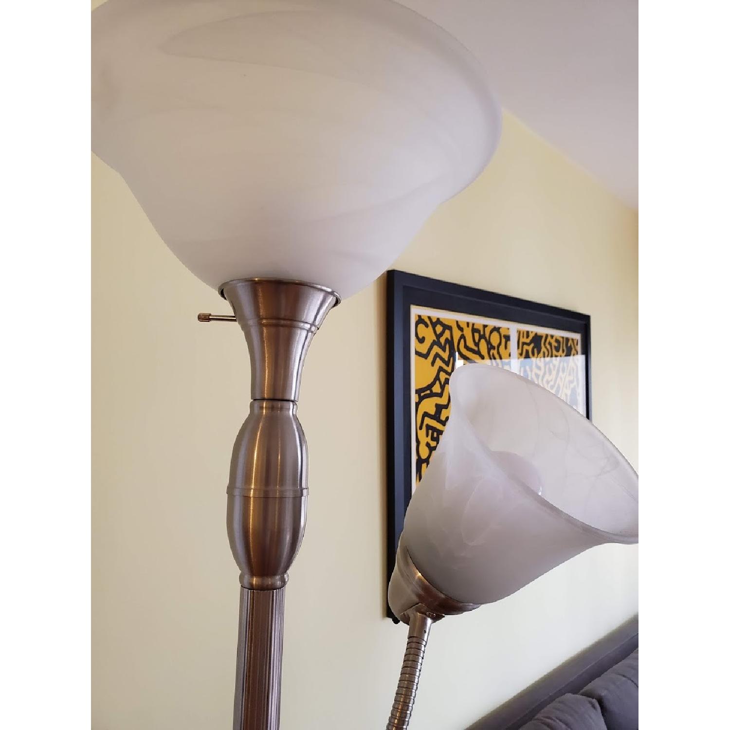 Bendable Floor Lamp w/ White Glass Shades AptDeco