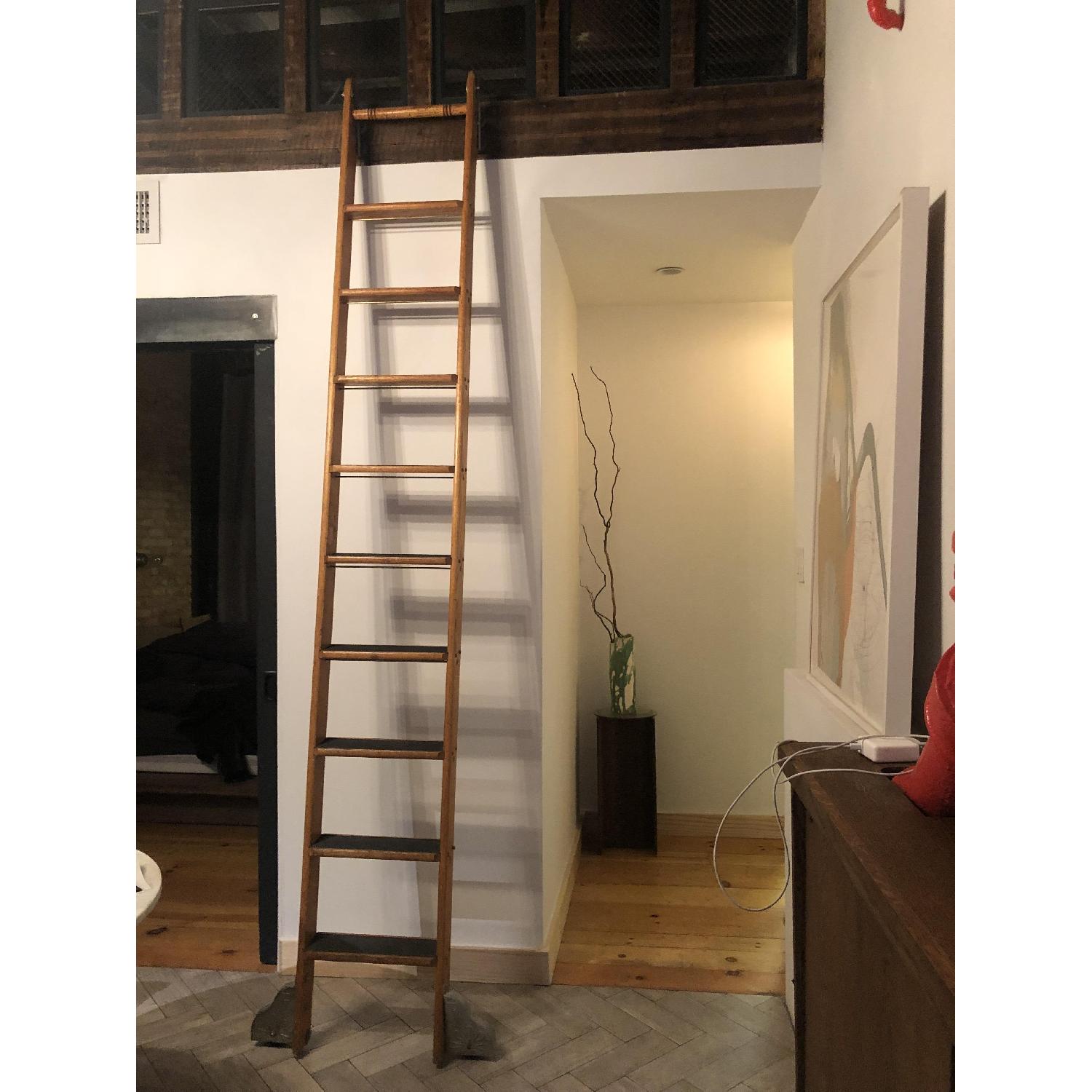 Vintage Wood Rolling Library Ladder - image-1
