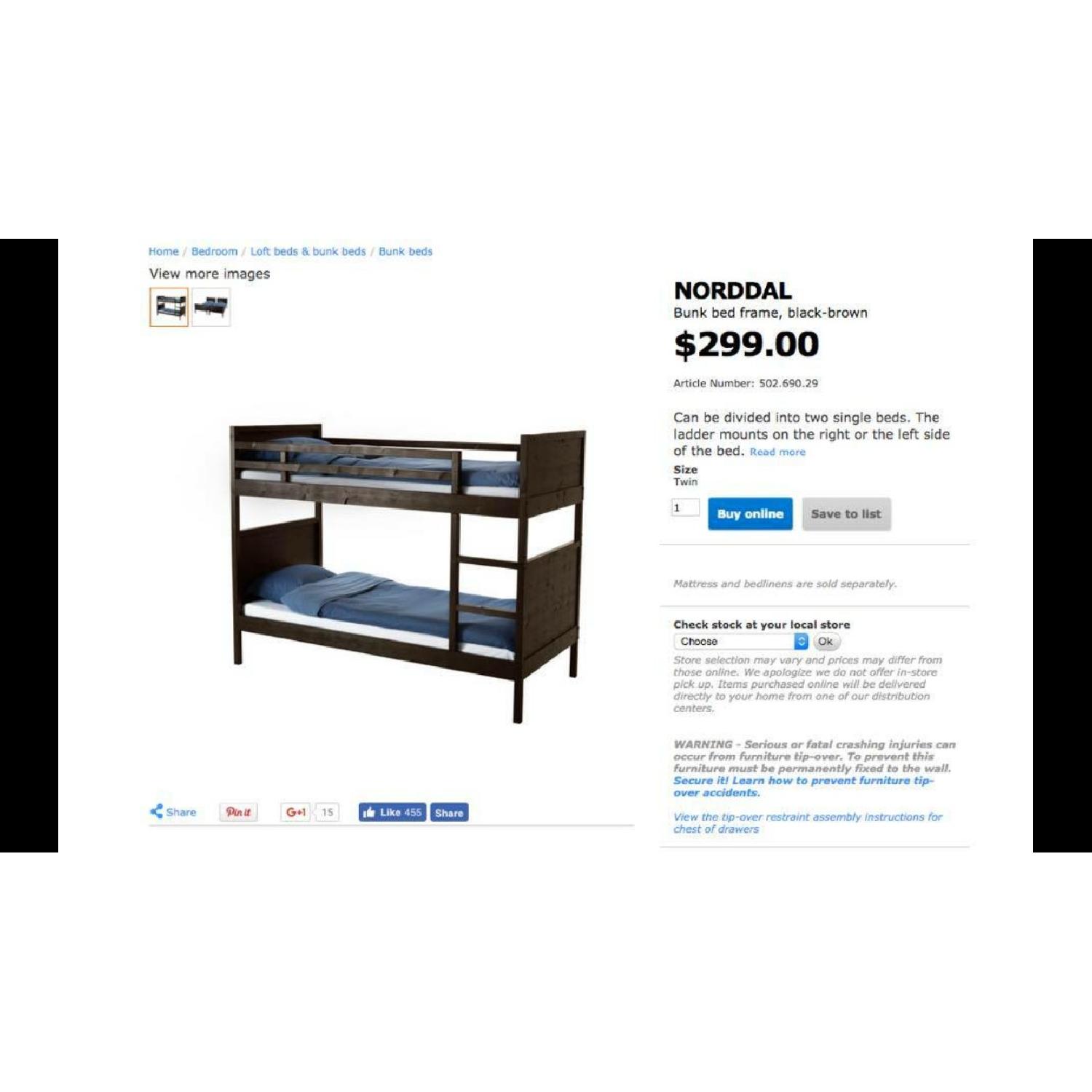 Ikea Norddal Twin Over Twin Bunk Bed - image-1