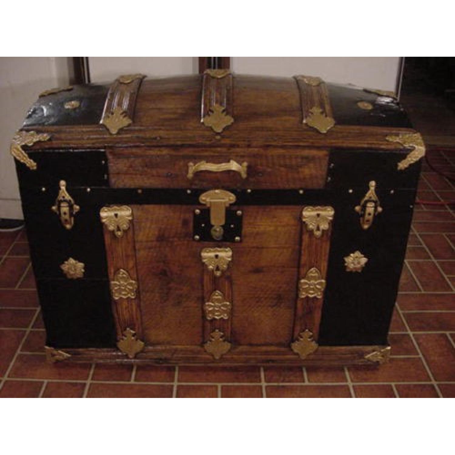Antique Ladycomet Victorian Refinished Dome Top Steamer Trunk - image-1