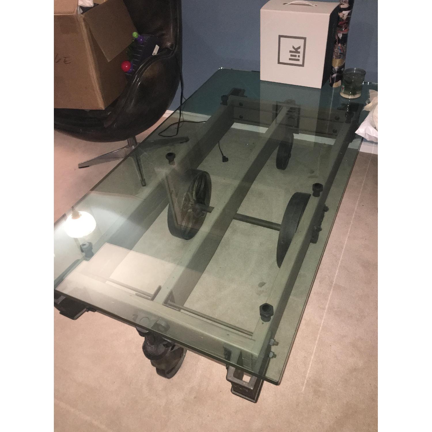 Restoration Hardware Glass Top Furniture Factory Cart Table - image-1
