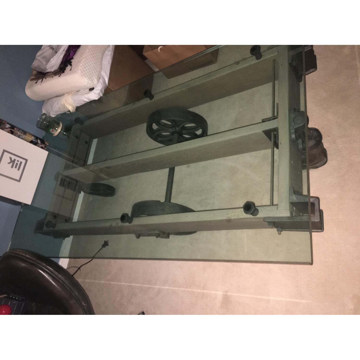 Restoration Hardware Glass Top Furniture Factory Cart Table - image-2