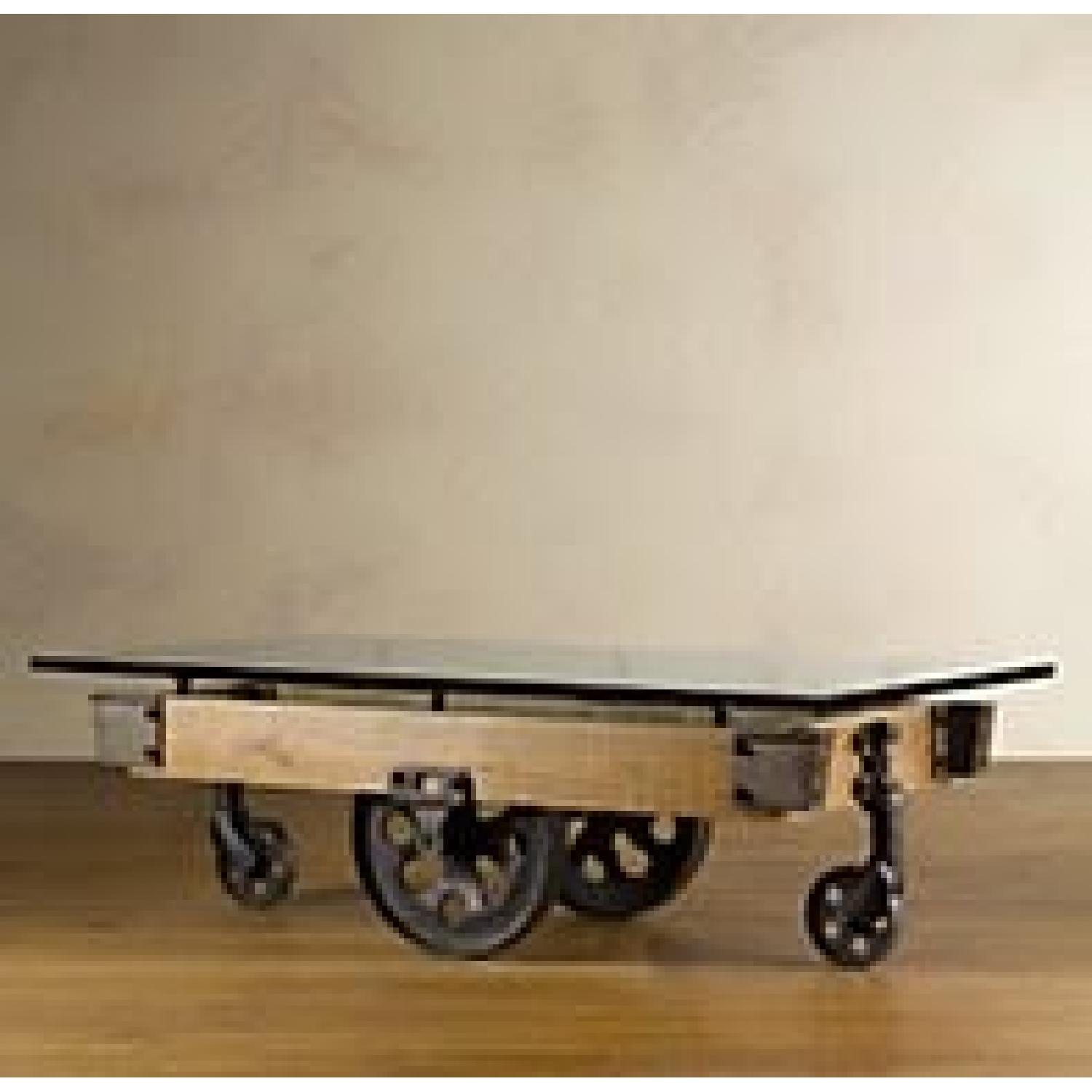 Restoration Hardware Glass Top Furniture Factory Cart Table - image-3