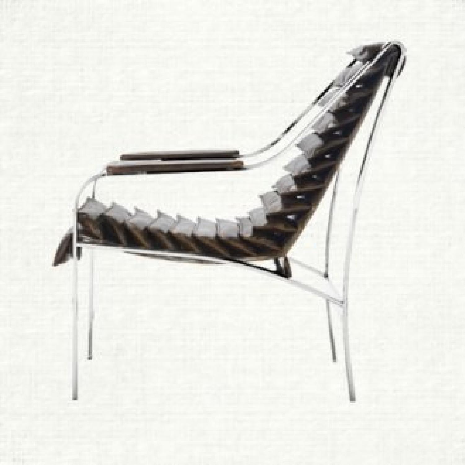 Arhaus Harlow Mid Century Chrome & Leather Arm Chairs w/ Matching Ottoman - image-1