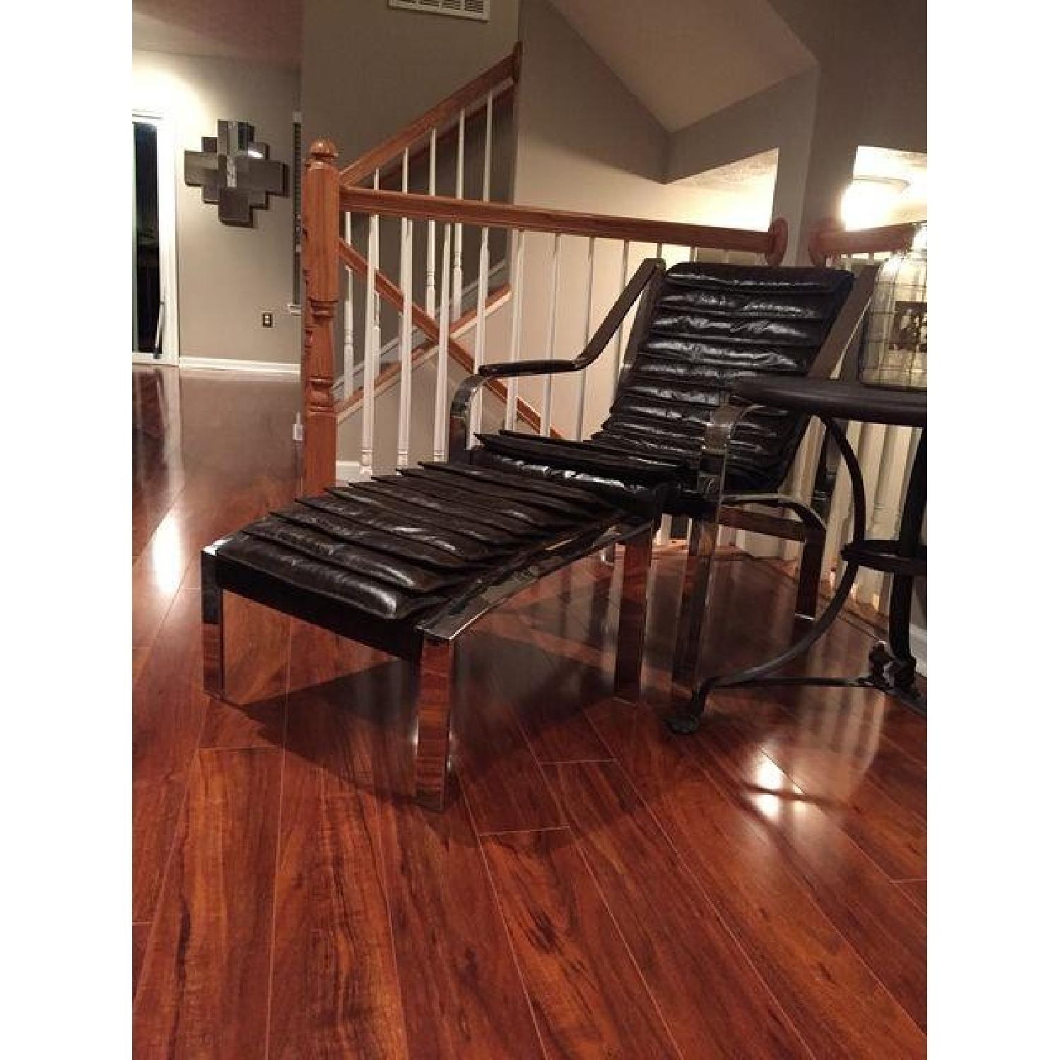 Arhaus Harlow Mid Century Chrome & Leather Arm Chairs w/ Matching Ottoman - image-2