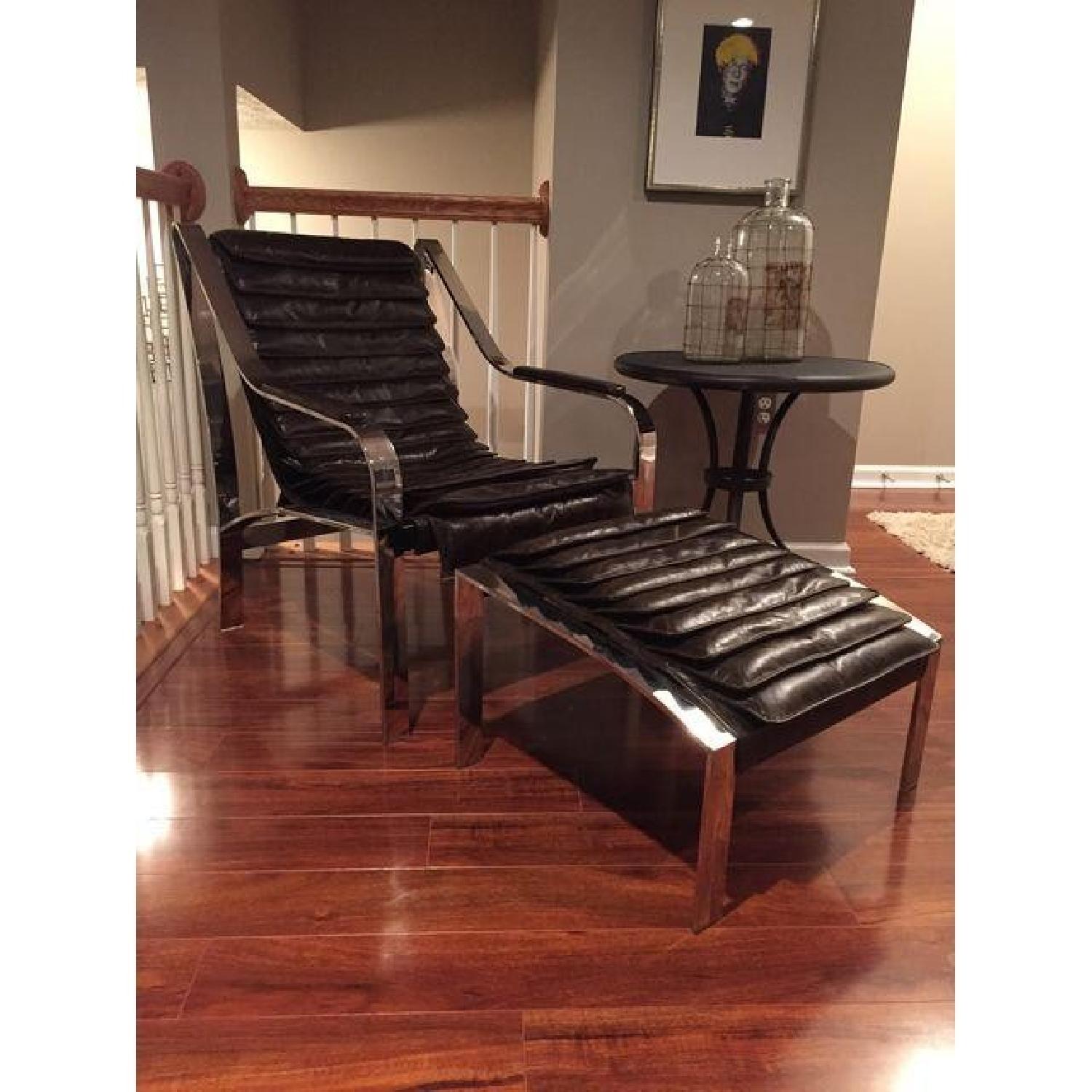 Arhaus Harlow Mid Century Chrome & Leather Arm Chairs w/ Matching Ottoman - image-3