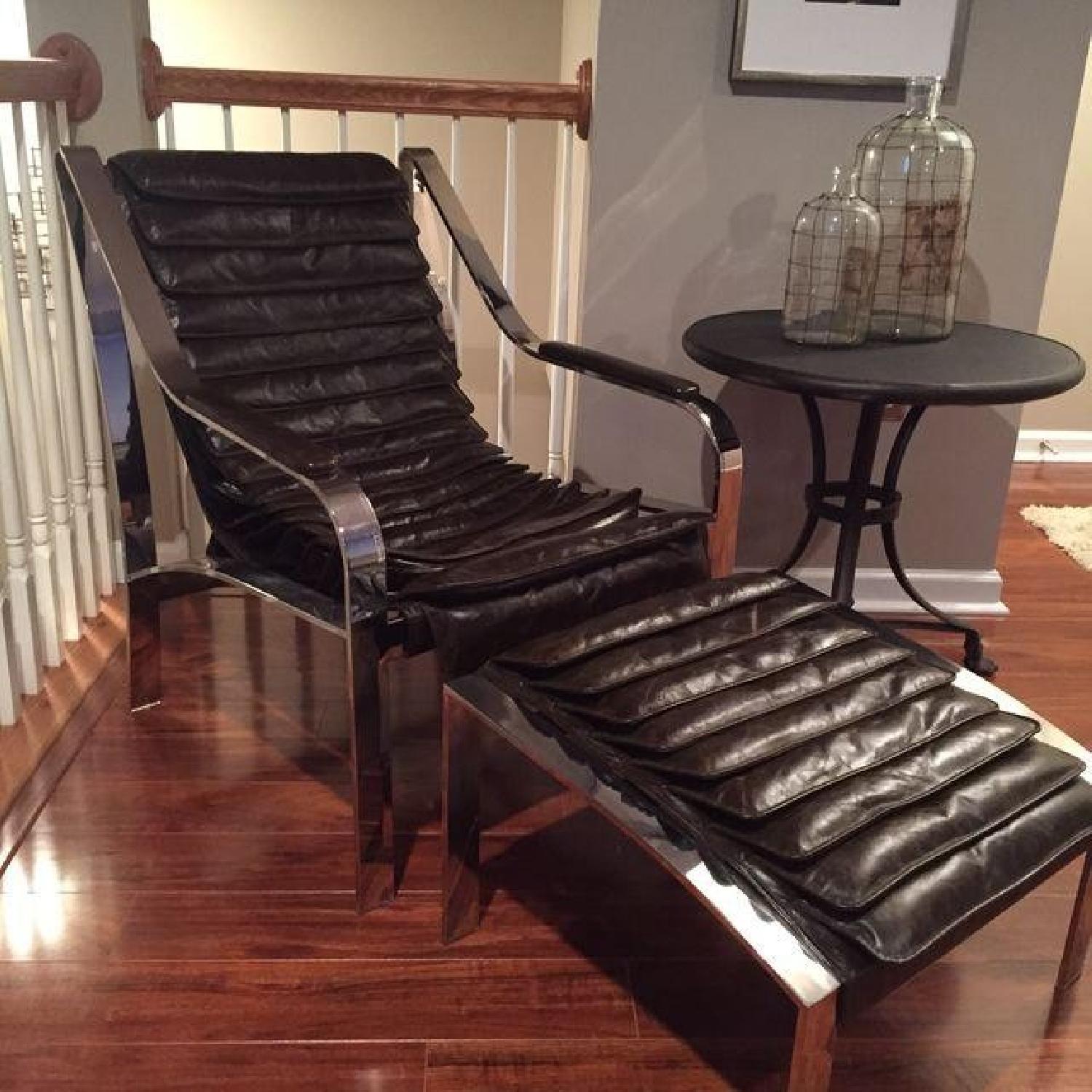 Arhaus Harlow Mid Century Chrome & Leather Arm Chairs w/ Matching Ottoman - image-6