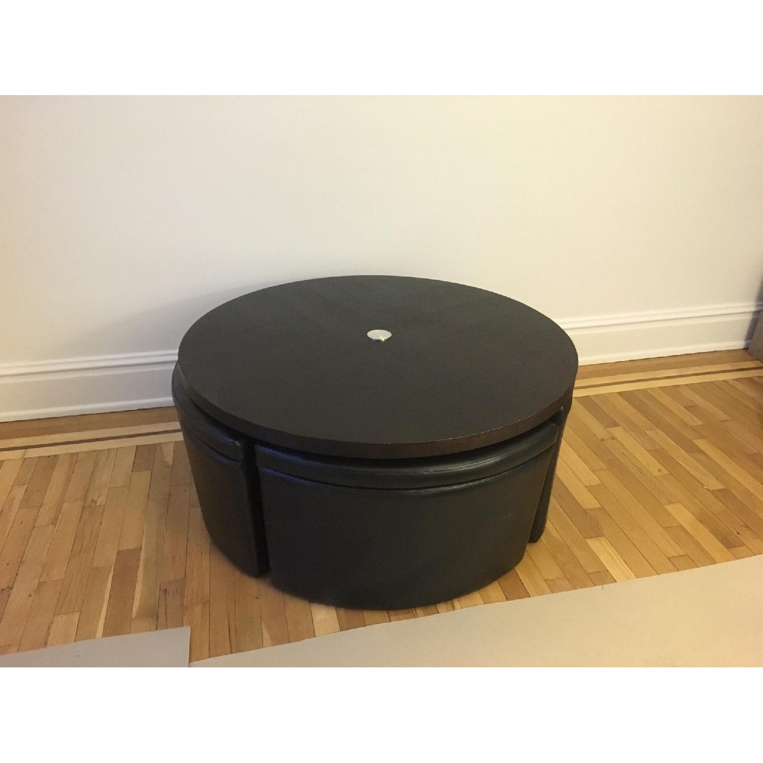 Macy's Lazy Susan Coffee Table w/ 4 Storage Ottomans - image-1