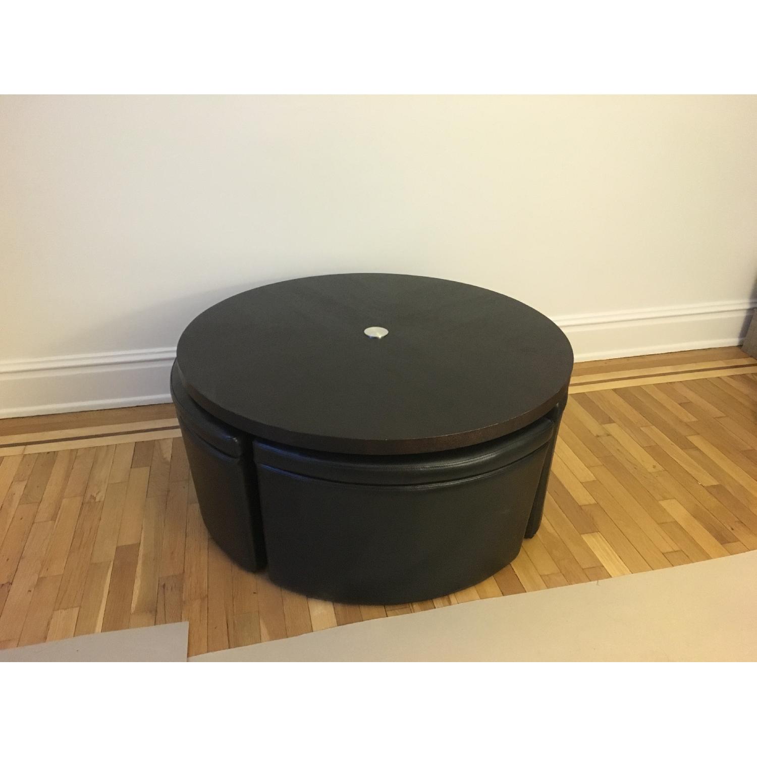 Macy's Lazy Susan Coffee Table w/ 4 Storage Ottomans AptDeco