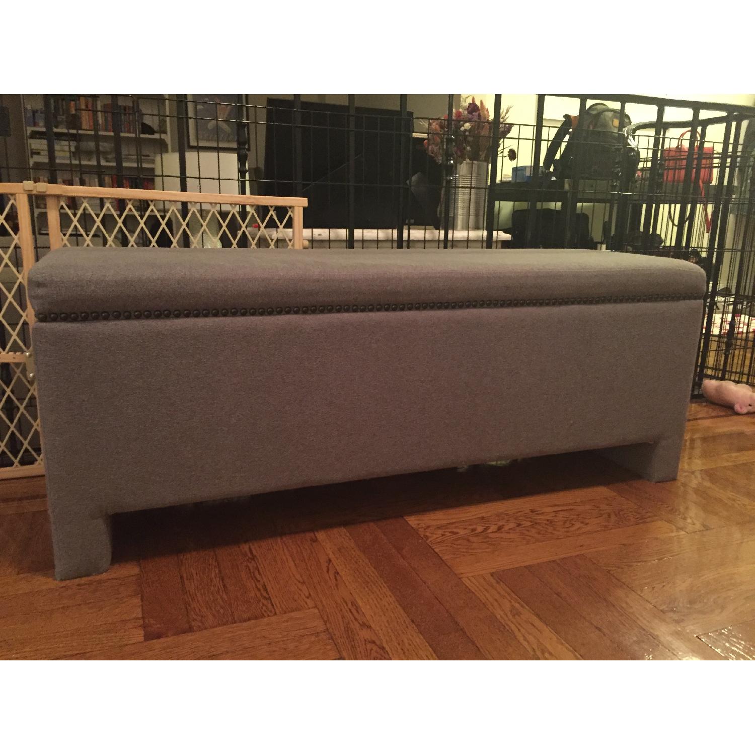 West Elm Fabric Nailhead Upholstered Storage Bench AptDeco