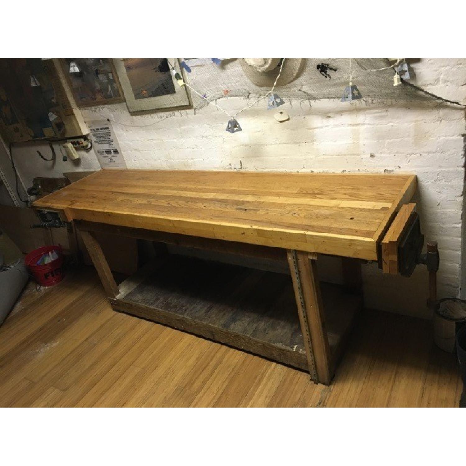 Antique Industrial Workbench Dining Table - image-1