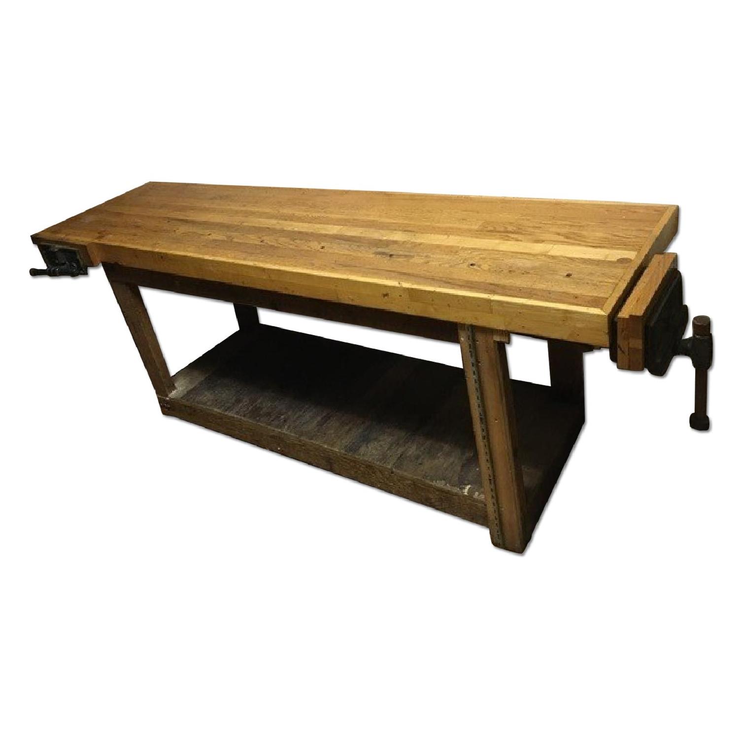 Antique Industrial Workbench Dining Table - image-0