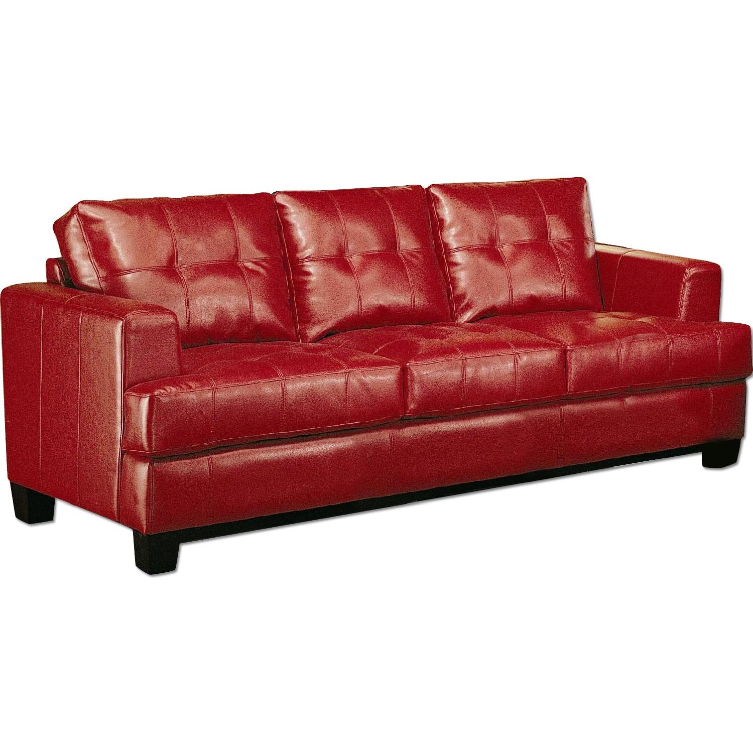 Red Bonded Leather Sofa W Tufted Seat Back Aptdeco