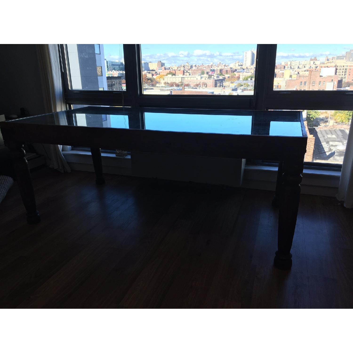 Tribal Carved Wood Glass Top Dining Table - image-3