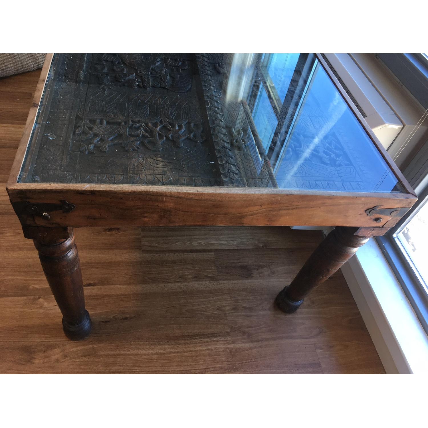 Tribal Carved Wood Glass Top Dining Table - image-4