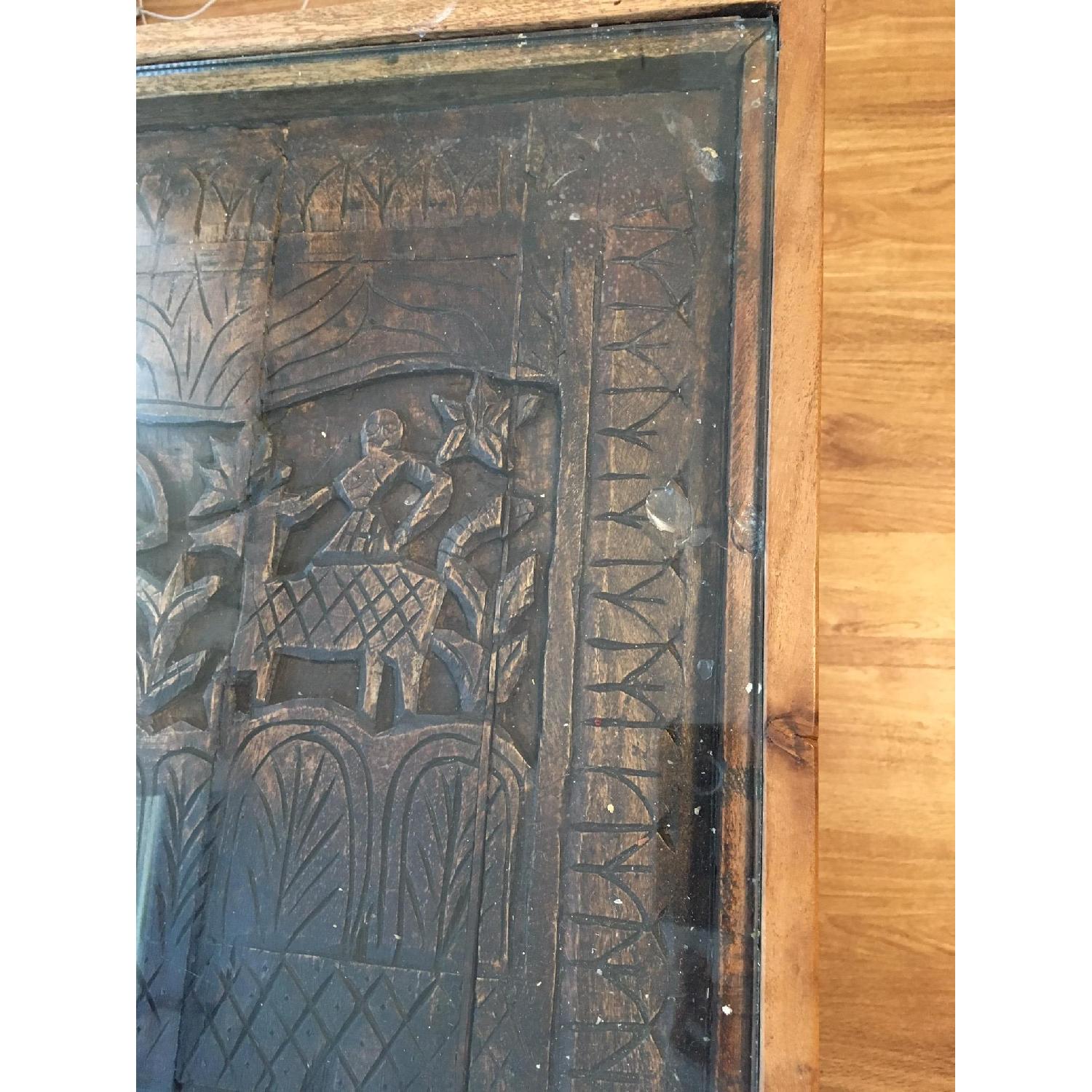 Tribal Carved Wood Glass Top Dining Table - image-6