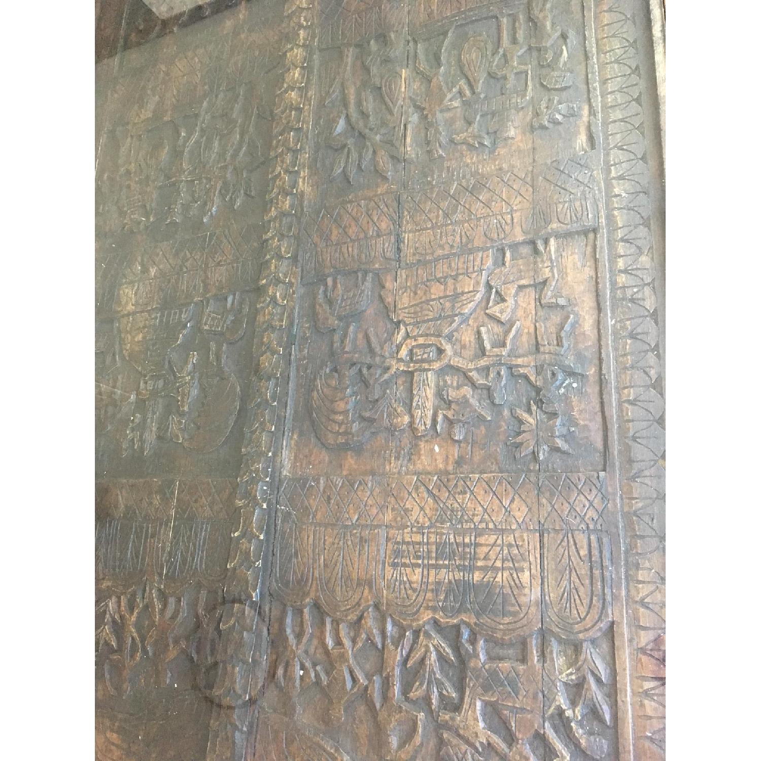 Tribal Carved Wood Glass Top Dining Table - image-9