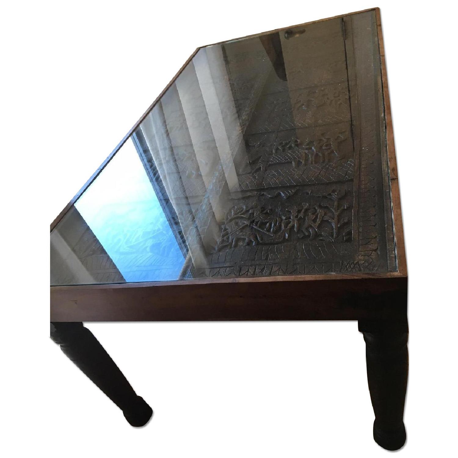 Tribal Carved Wood Glass Top Dining Table - image-0