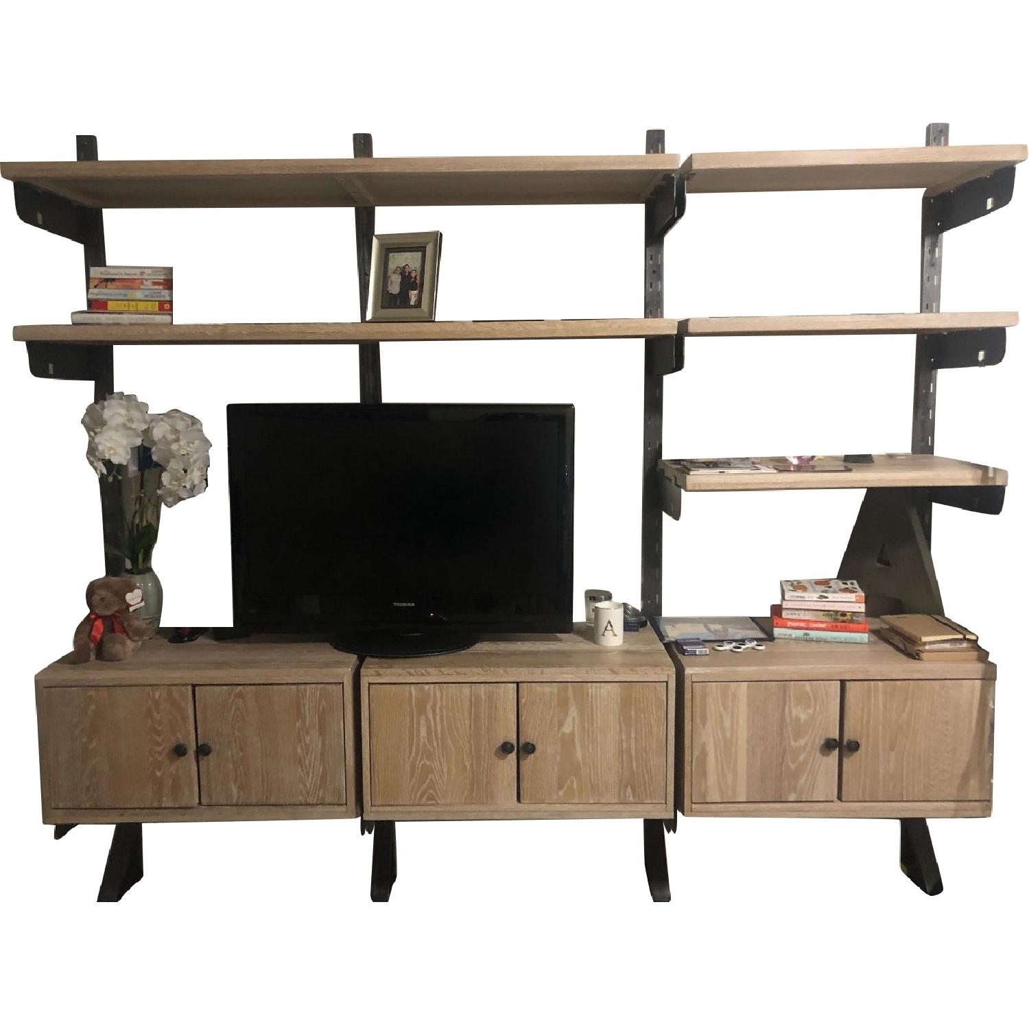 West Elm Wood Shelving Media Wall Unit AptDeco
