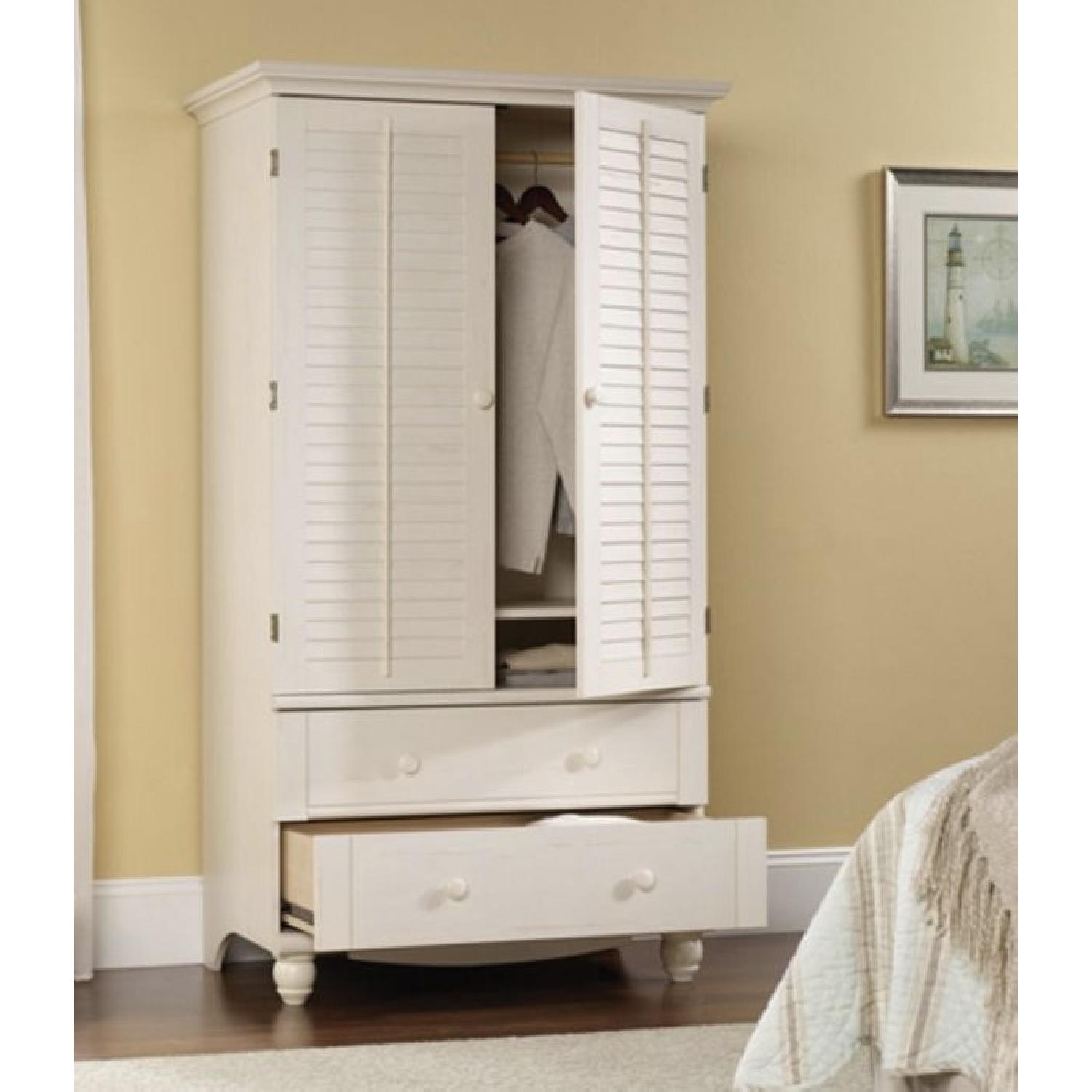 Sauder Antique White Wood Wardrobe/Armoire - image-2