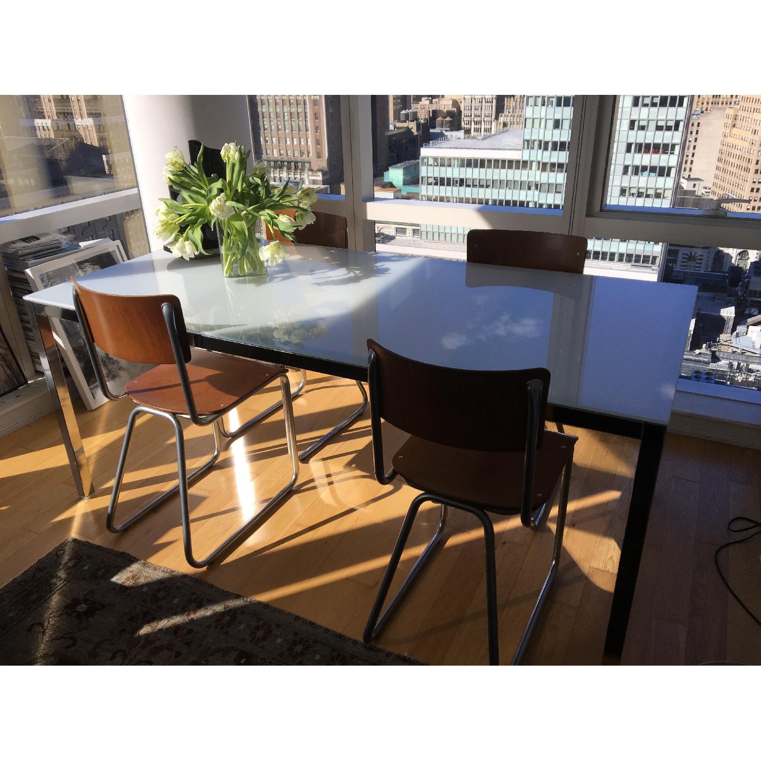 Ikea Chrome Plated White Glass Dining Table - image-1