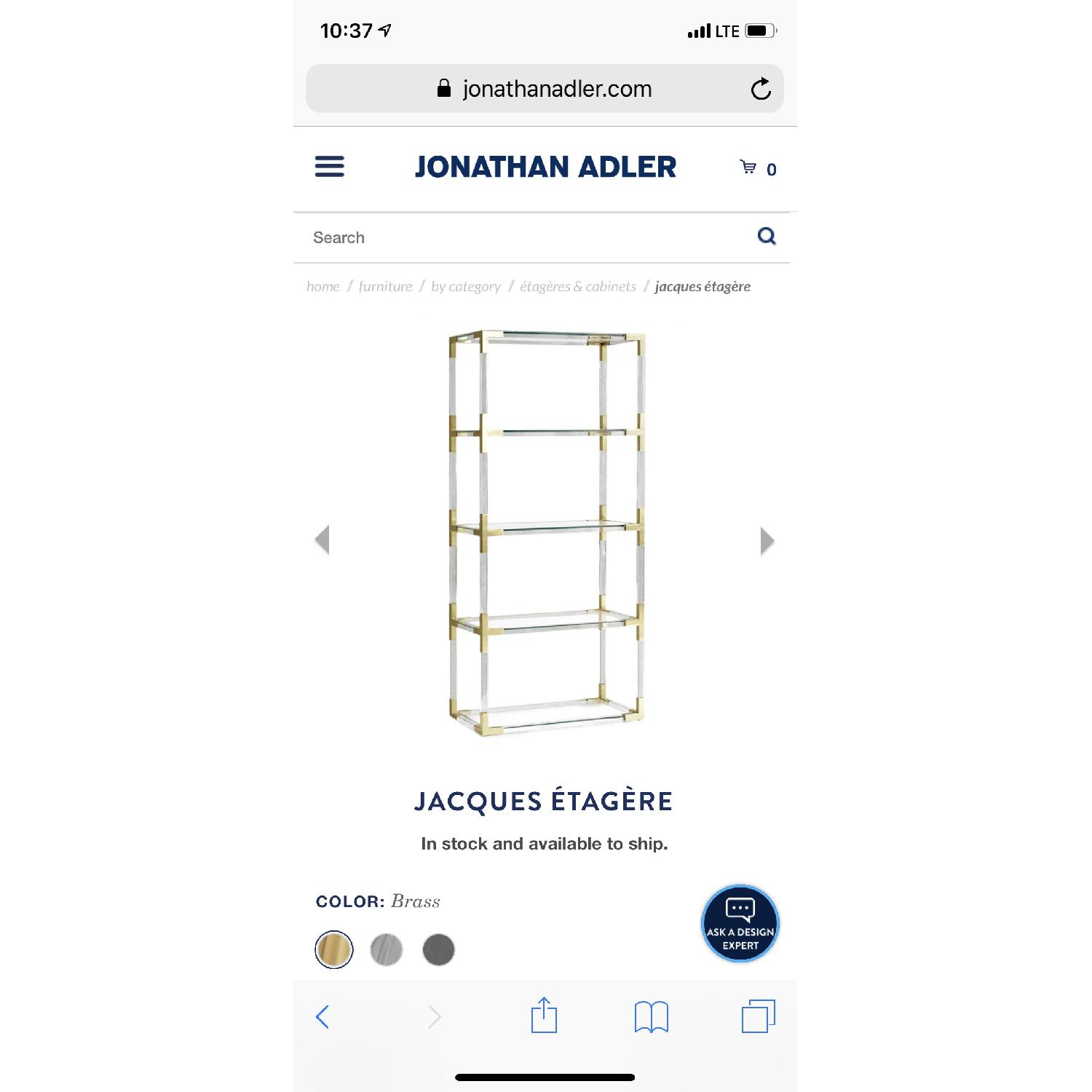 Jonathan Adler Clear Acrylic & Brushed Brass Bookcase - image-5