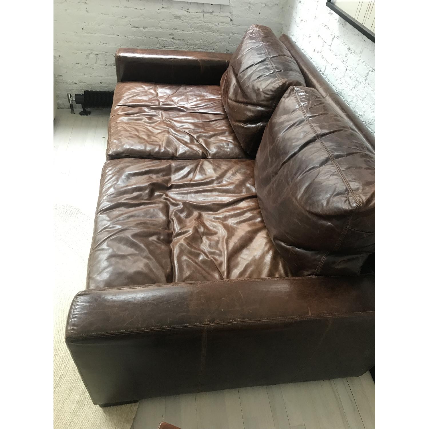 Restoration Hardware Brown Leather Sofa - image-1