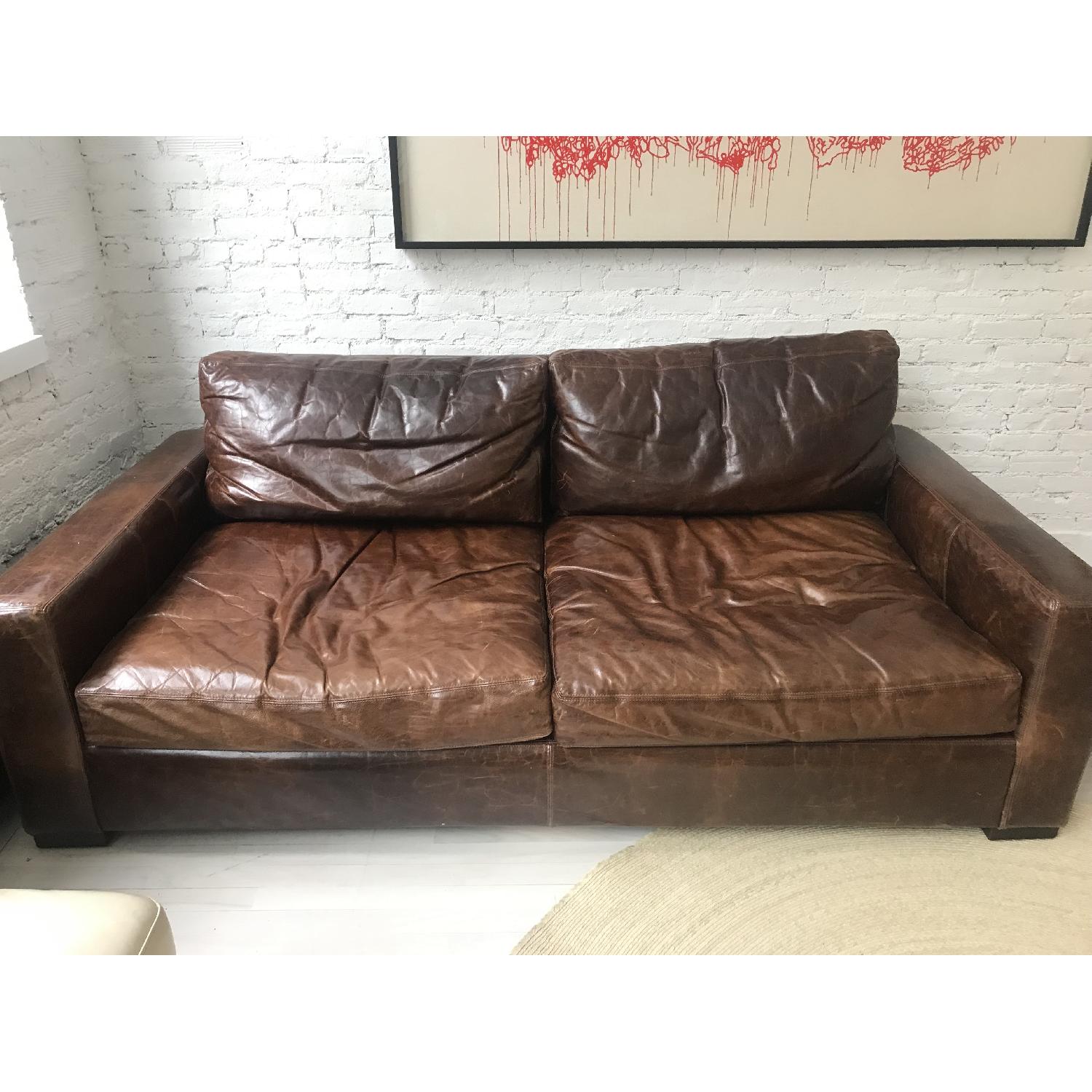 Restoration Hardware Brown Leather Sofa - image-2