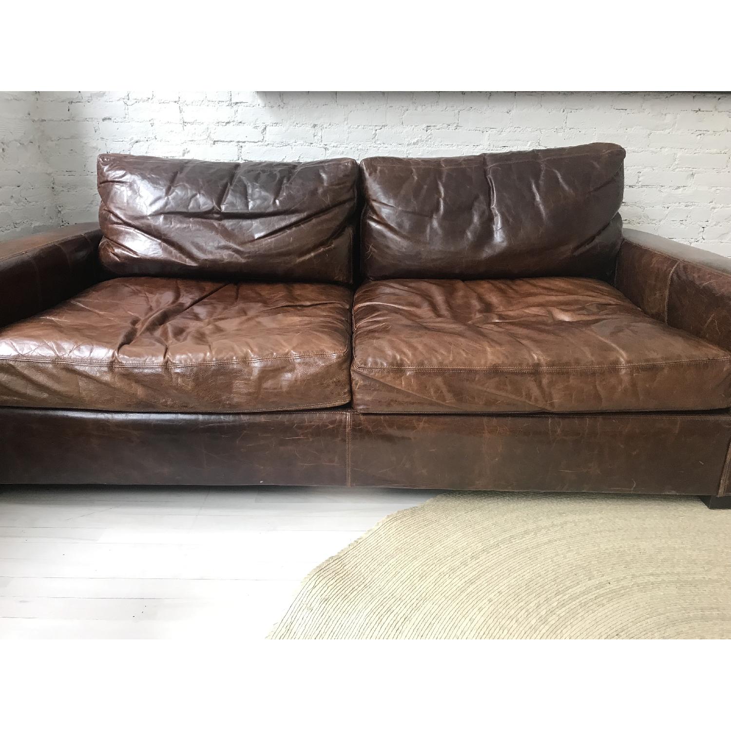 Restoration Hardware Brown Leather Sofa - image-3