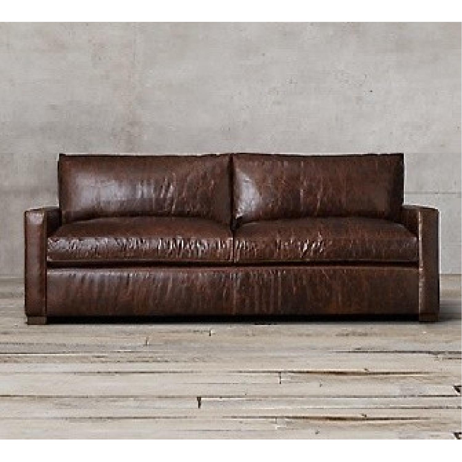 Restoration Hardware Brown Leather Sofa - image-4