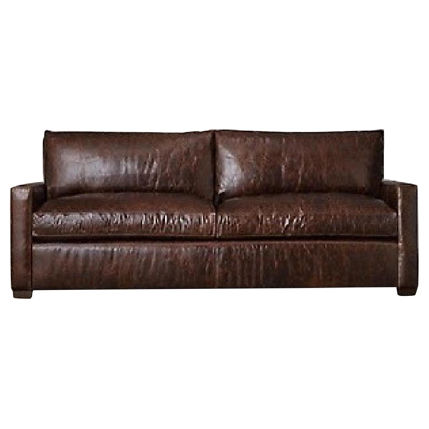 Restoration Hardware Brown Leather Sofa - image-0