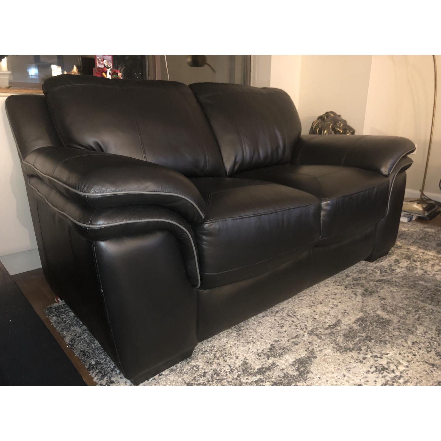 Rooms To Go Black Leather Loveseat - image-3