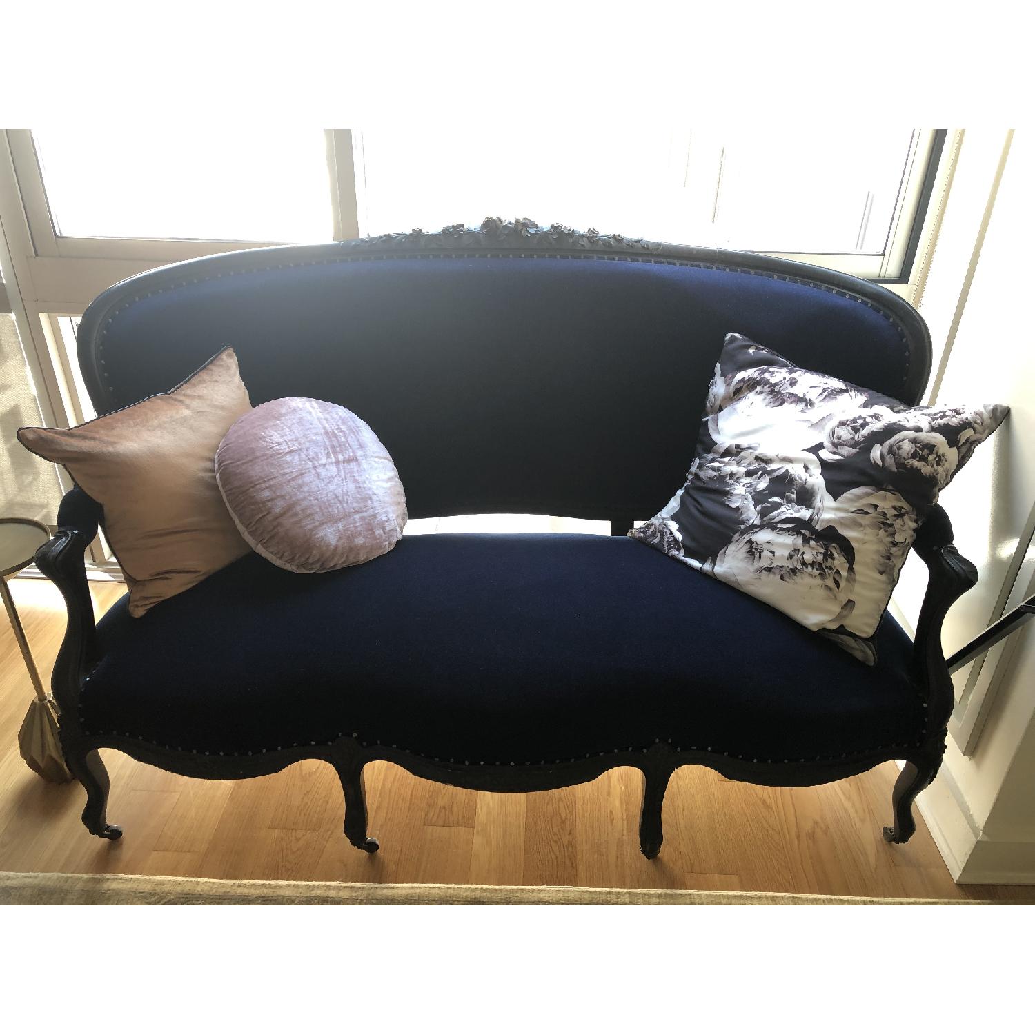 ABC Carpet and Home Antique Settee in Blue Velvet Fabric - image-2