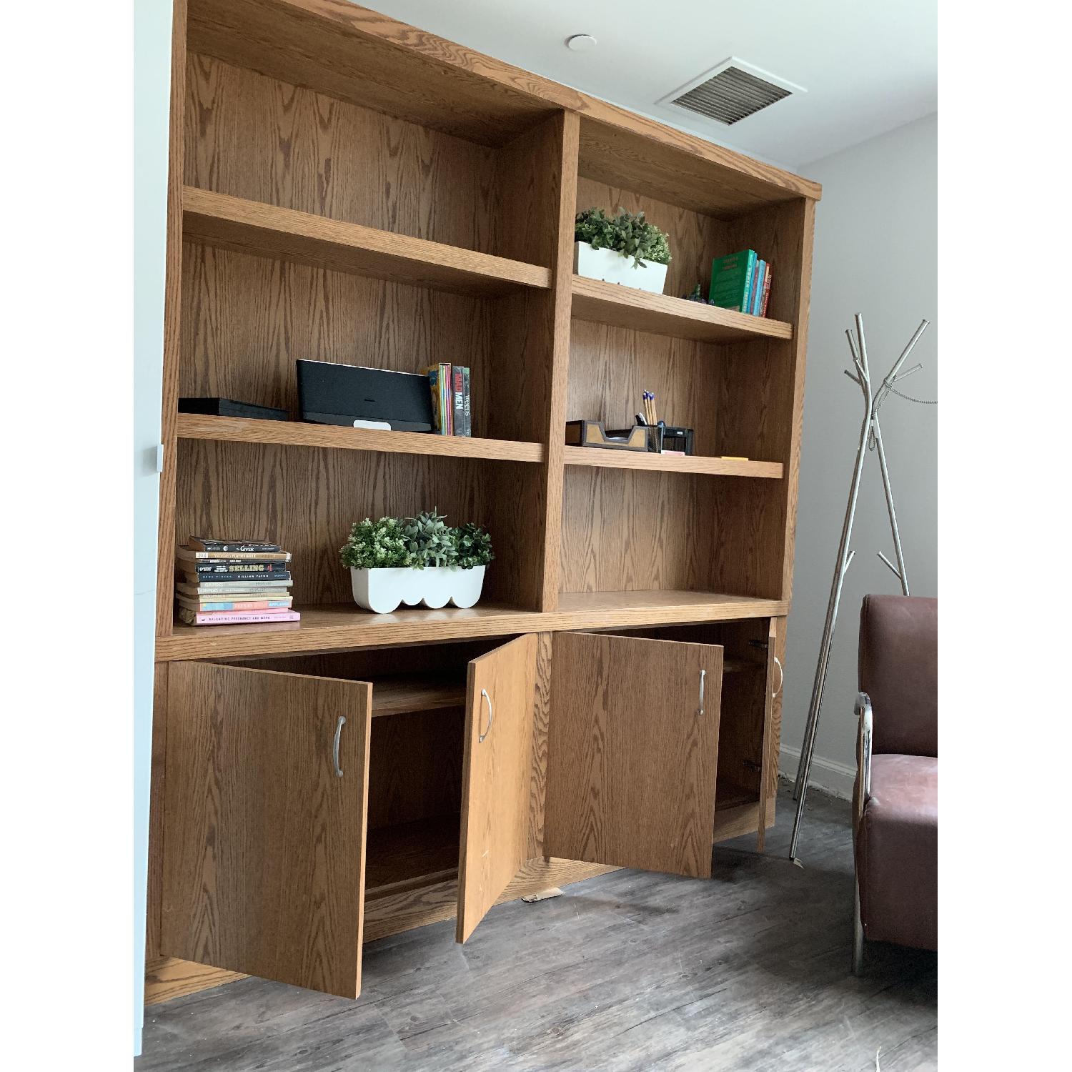 Custom Oak Bookcase w/ Bottom Doors AptDeco