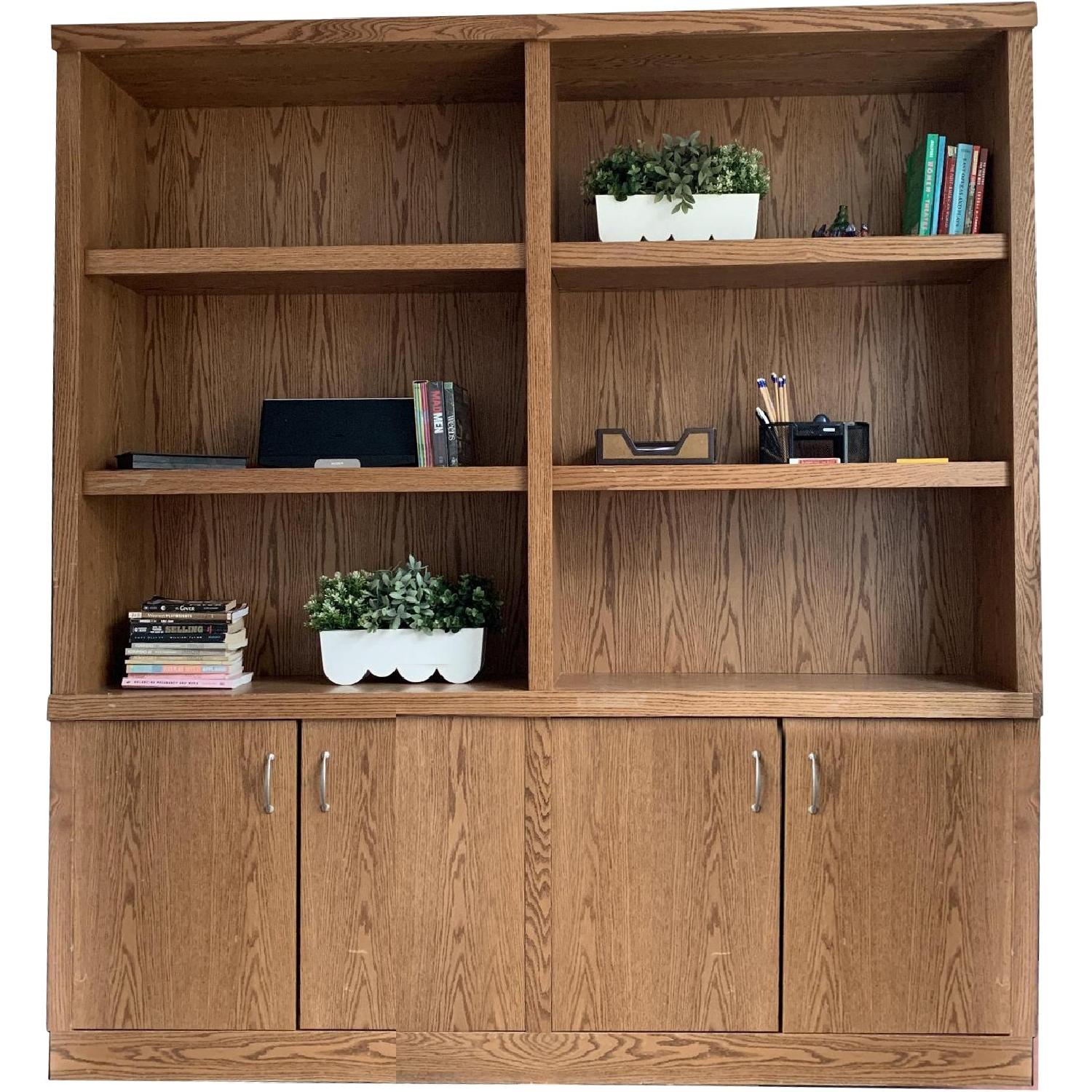 Custom Oak Bookcase w/ Bottom Doors AptDeco