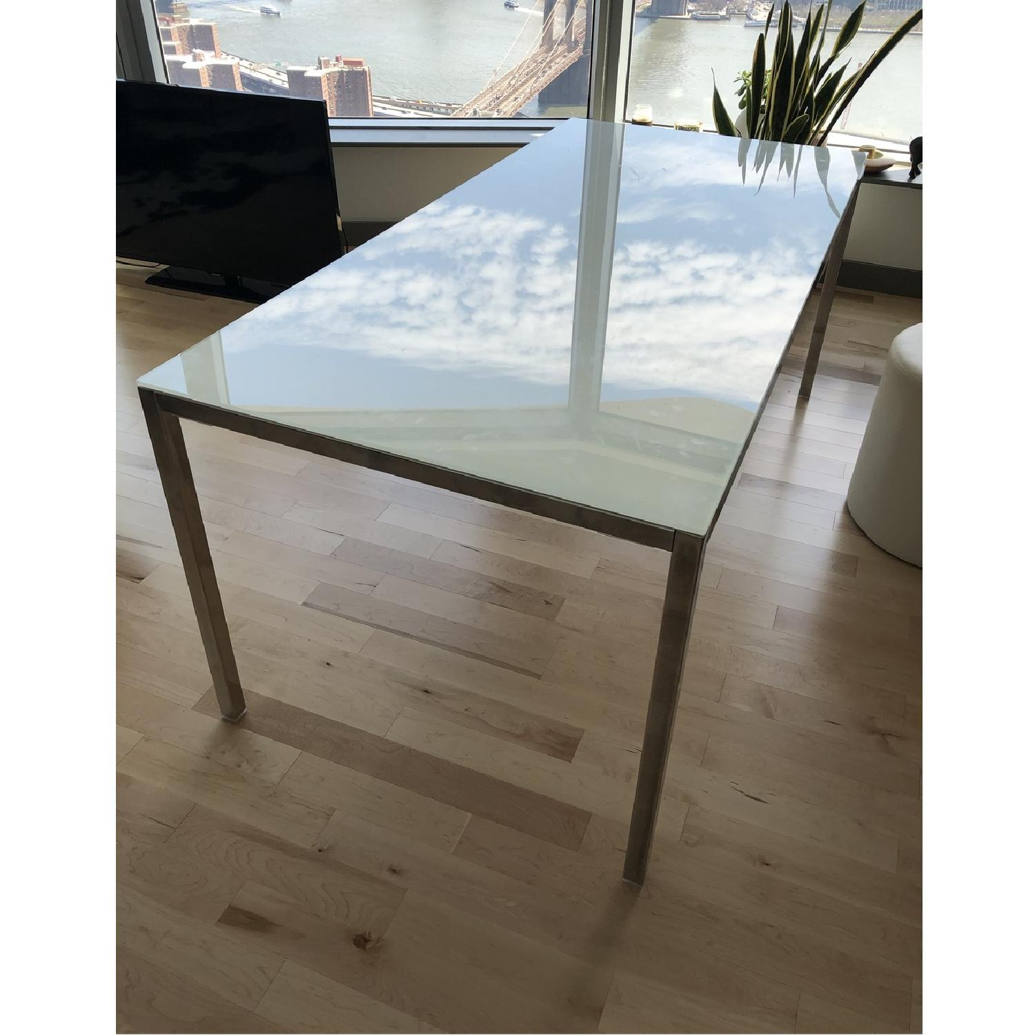 Ikea Torsby White Glass Top Chrome Plated Dining Table AptDeco