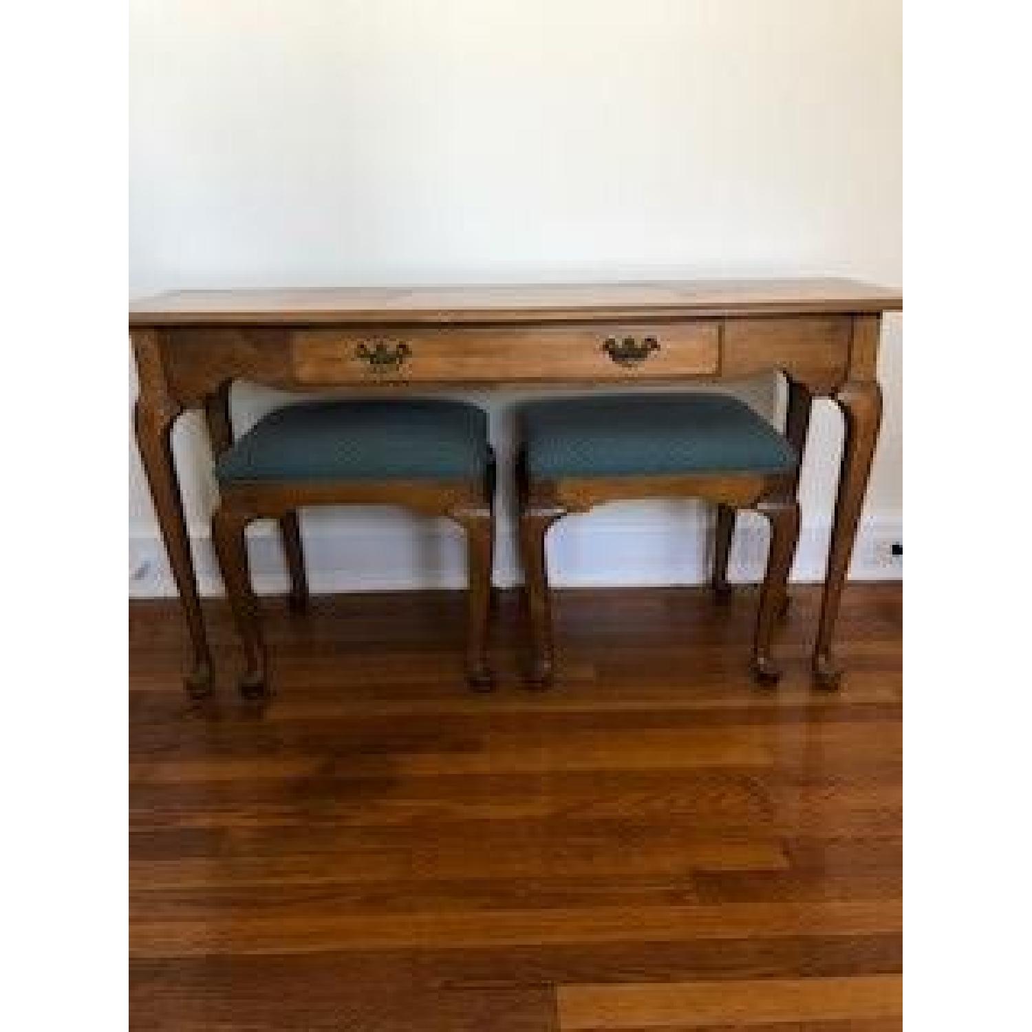 Ethan Allen Sofa/Console Table w/ 2 Upholstered Ottomans - image-1