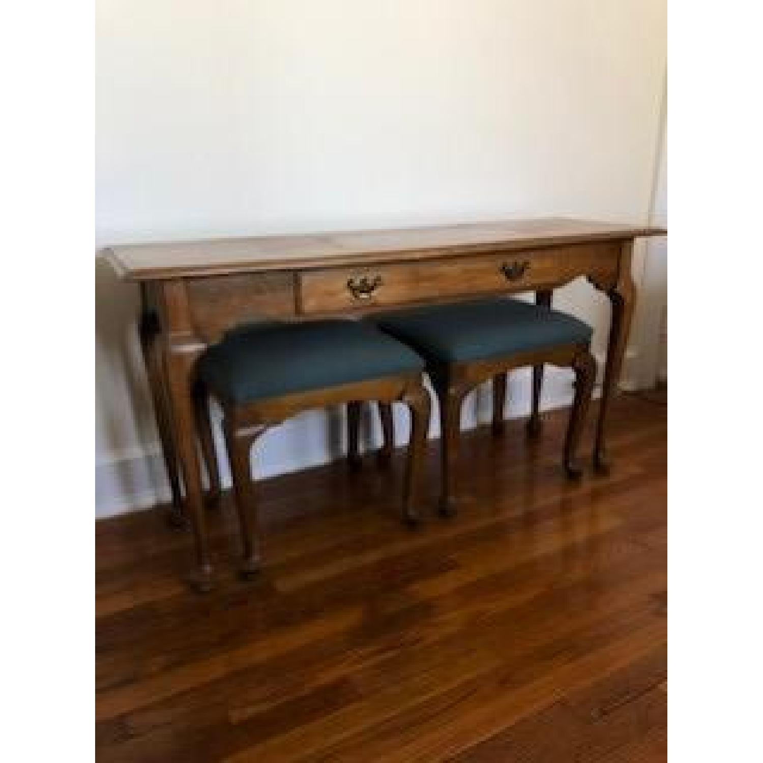 Ethan Allen Sofa/Console Table w/ 2 Upholstered Ottomans - image-2