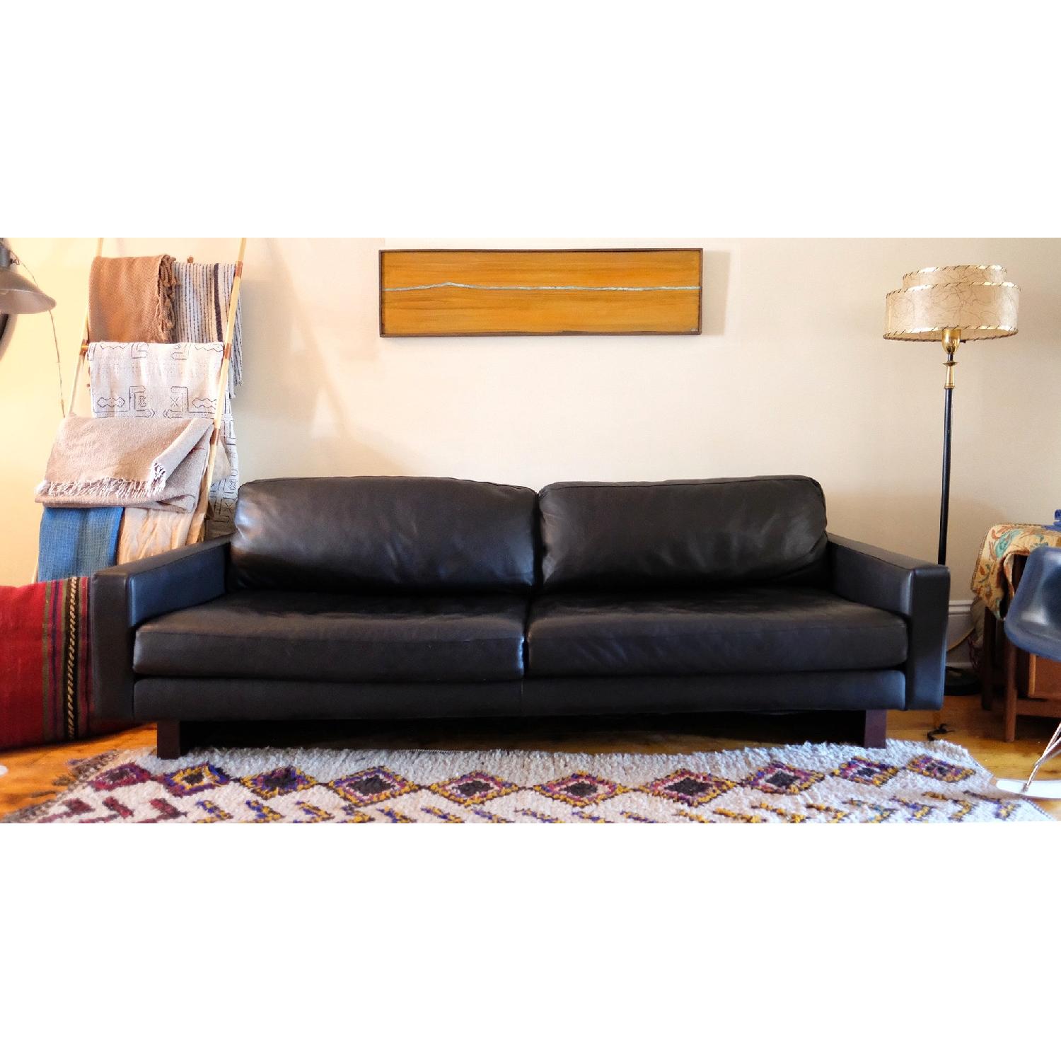 Room & Board Modern Black Down Leather Sofa - image-1