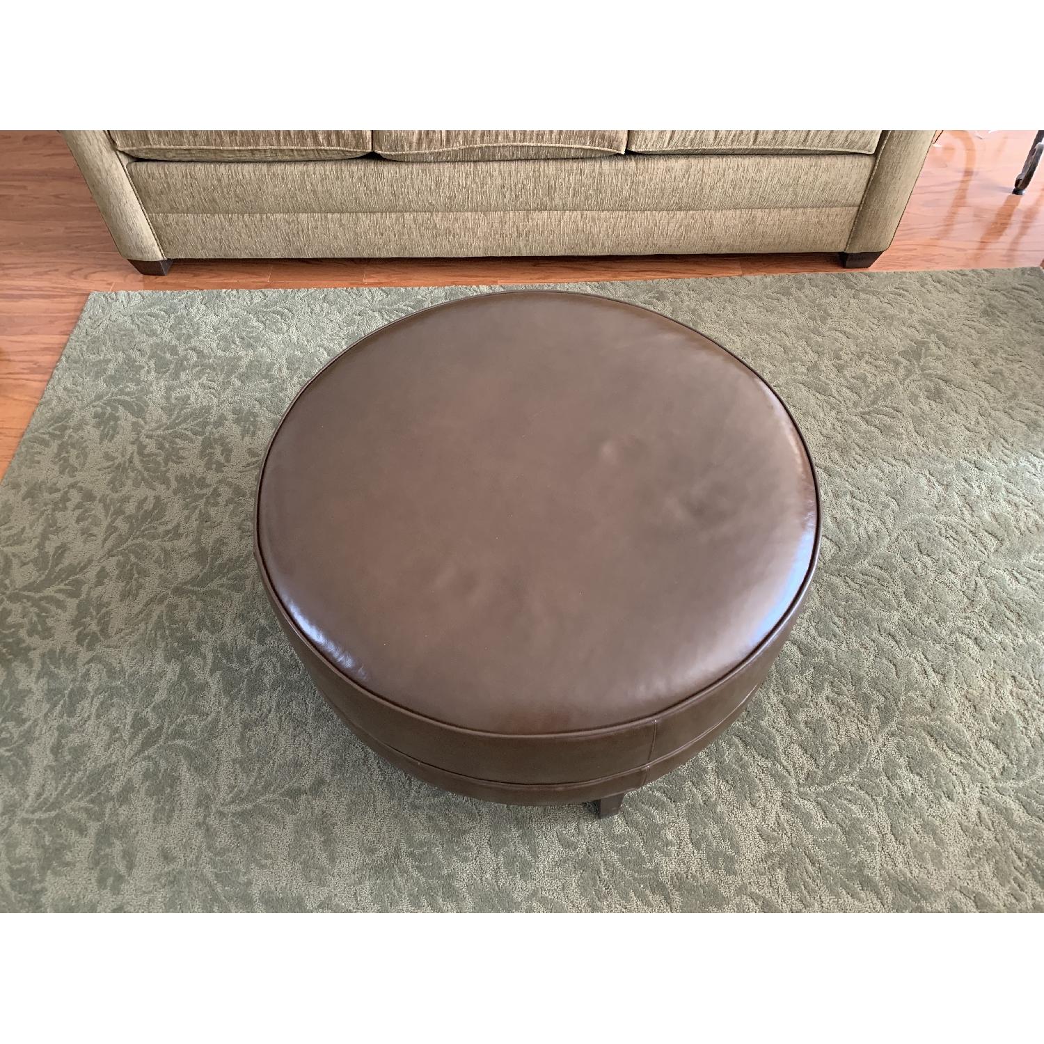 Ethan Allen Leather Circular Ottoman - image-1